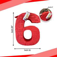 Load image into Gallery viewer, Red Number Six Pinata, Solid Color Blank Number Six Themed Fun Party Decor, Gift Birthday Kids, 6th Birthday Celebration Large Number Pinata