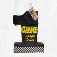 Load image into Gallery viewer, One Happy Dude Number 1 Pinata for 1st Birthday Celebration, Gold and Black Theme Party Decorations, Kids Party Supplies & Favors, 20 Inches