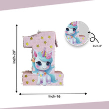 Load image into Gallery viewer, Unicorn Pink Number One Pinata with Glitter Stars, Princess Themed First Birthday Party Decor, Fun Party Supplies, Kids First Birthday Gift