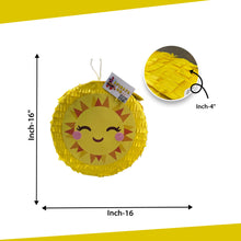 Load image into Gallery viewer, Yellow Smiling Sunshine Pinata, Sun Theme Party Decoration, Tropical Birthday Celebration, You Are My Sunshine, 16-Inch Cute Emoji Decor