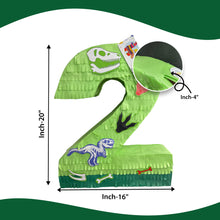 Load image into Gallery viewer, Number Two Green Pinata, Dinosaur Themed, Perfect for Second Birthday, Kids Fun Party Decoration, Dinosaur Birthday Party Supplies and Decor