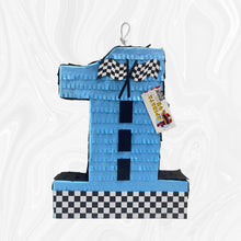 Load image into Gallery viewer, Racing Flag Themed Number One Pinata, Customizable Number Pinata, First Birthday Party Decor, Kids Birthday Party Supplies, Size 20 Inch