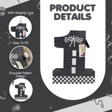 Load image into Gallery viewer, Racing Flag Themed Number One Pinata, First Birthday Party Decor, Customizable Number Pinata, Kids Birthday Party Supplies, Size 20 Inch (Copy) (Copy)