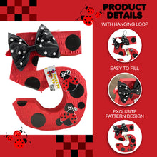 Load image into Gallery viewer, Number Five Red Pinata with Bow, Black & White Polka Dots Ladybug Themed Fifth Birthday Celebrations, Kids Party Decorations, Gift for Kids