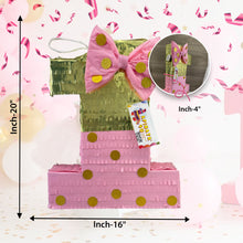 Load image into Gallery viewer, Pink and Gold Number One Pinata with Bow, Princess Theme First Birthday Supplies and Decorations, Kids Party Favor for Birthday Celebration