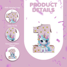 Load image into Gallery viewer, Unicorn Pink Number One Pinata with Glitter Stars, Princess Themed First Birthday Party Decor, Fun Party Supplies, Kids First Birthday Gift