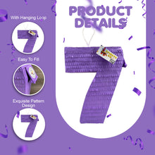 Load image into Gallery viewer, Solid Purple Number Seven Blank Pinata for Seventh Birthday Party Decorations, Number Seven Themed Fun Party Decor, Seven Year Old Kids Gift