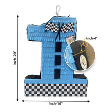 Load image into Gallery viewer, Racing Flag Themed Number One Pinata, Customizable Number Pinata, First Birthday Party Decor, Kids Birthday Party Supplies, Size 20 Inch