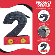 Load image into Gallery viewer, Black and Red Number Two Pinata with Yellow Buttons, Second Themed Birthday Party Decor, Anniversary Celebrations Pinata, Kids Birthday Gift