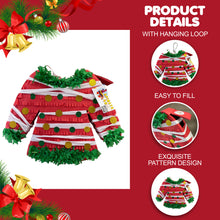 Load image into Gallery viewer, Ugly Sweater Pinata, Red and Green Color with Dots and Ribbon, End of Year Sweater Party Decor, Jersey Shaped Christmas Party Celebration