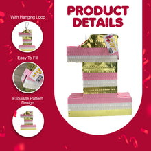 Load image into Gallery viewer, Large Number One Princess Theme Pinata, Number 1 Pinata for 1st Birthday Decor, Gold & Pink Color Pinata for Birthday, 1st Anniversary Gift