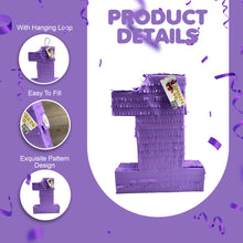 Load image into Gallery viewer, Solid Purple Number One Blank Pinata for First Birthday Party Celebration, Number One Theme Fun Party Gift, Kids 1st Birthday Party Supplies