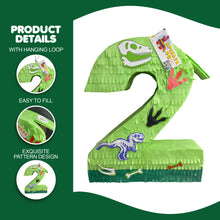 Load image into Gallery viewer, Number Two Green Pinata, Dinosaur Themed, Perfect for Second Birthday, Kids Fun Party Decoration, Dinosaur Birthday Party Supplies and Decor