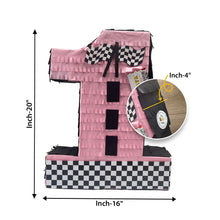 Load image into Gallery viewer, Racing Flag Themed Number One Pinata, First Birthday Party Decor, Customizable Number Pinata, Kids Birthday Party Supplies, Size 20 Inch