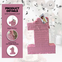 Load image into Gallery viewer, Pink Number 1 Pinata, Perfect 1st Birthday Party Celebrations, Baby Girls First Milestone, Decorative Party Game for Kids, Smash Cake Event