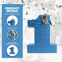 Load image into Gallery viewer, Solid Blue Number One Pinata for Kids, Handmade Pinata for One Year Old, First Birthday Party Decor, Fun Party Favor, Perfect Gift for Kids ñ