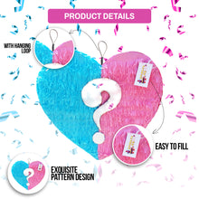 Load image into Gallery viewer, Gender Reveal Pinata, Heart Shaped Blue and Pink Party Decoration with Question Mark, Party Supplies, Baby Shower Celebration, Party Favor