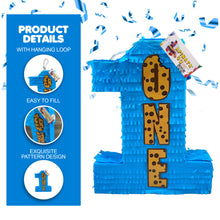 Load image into Gallery viewer, Blue Number One Themed Pinata, First Birthday Party Supplies, Decorative Party Pinata for Kids, Perfect Gift for Kids on First Birthday