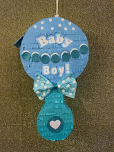 Load image into Gallery viewer, Blue Baby Boy Rattle Pinata with Bow, Its a Boy or Girl Party Decor, Baby Shower Party Favor, Gender Reveal Themed Party Supplies and Gift