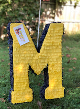 Load image into Gallery viewer, Two Tone Letter Pinata 20 Inch Yellow and Navy Custom Letter A-Z Birthday Graduation Party Decoration