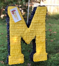 Load image into Gallery viewer, Two Tone Letter Pinata 20 Inch Yellow and Navy Custom Letter A-Z Birthday Graduation Party Decoration