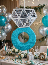 Load image into Gallery viewer, Diamond Ring Pinata Teal and Silver, Bridal Shower Party Decoration, Engagement Party Supplies, Wedding Bachelorette Party Game