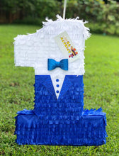 Load image into Gallery viewer, 20" Tall Mr Onederful Number One Pinata First Birthday Blue Tuxedo & Bowtie Accent 1st Birthday Littleman Party