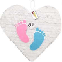 Load image into Gallery viewer, APINATA4U White Heart Pinata with Pink and Blue Footprints for Gender Reveal