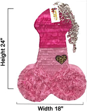 Load image into Gallery viewer, 20” Tall Pink Penis Pinata Diva Themed Bachelorette Adult Party Over The Hill Gag Gift