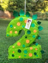 Load image into Gallery viewer, 20" Tall Number Two Pinata Second Birthday Pinata Bright Green Dinosaur Theme Dino 2nd Bday – Handmade Birthday Party De – view 2
