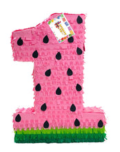 Load image into Gallery viewer, 20" Tall Number One Pinata Watermelon Theme Pink Color Tropical Birthday Party