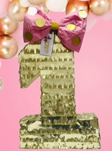 Load image into Gallery viewer, Number One Piñata First Birthday Pink & Gold First Birthday Party Photo Prop