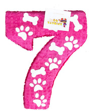 Load image into Gallery viewer, 20" Tall Number Seven Piñata Puppy Theme Birthday Photo Prop Seventh Birthday Party Decoration Paw Print