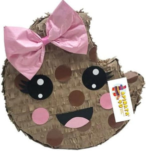 16" Chocolate Chip Cookie Pinata with Pink Bow Milk & Cookies Theme Birthday Party Pinata