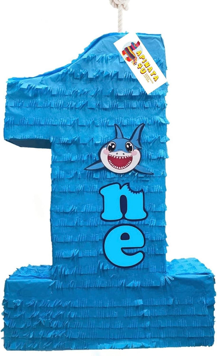 Number One Pinata Color Blue with Shark Accent Number One First Birthd ...