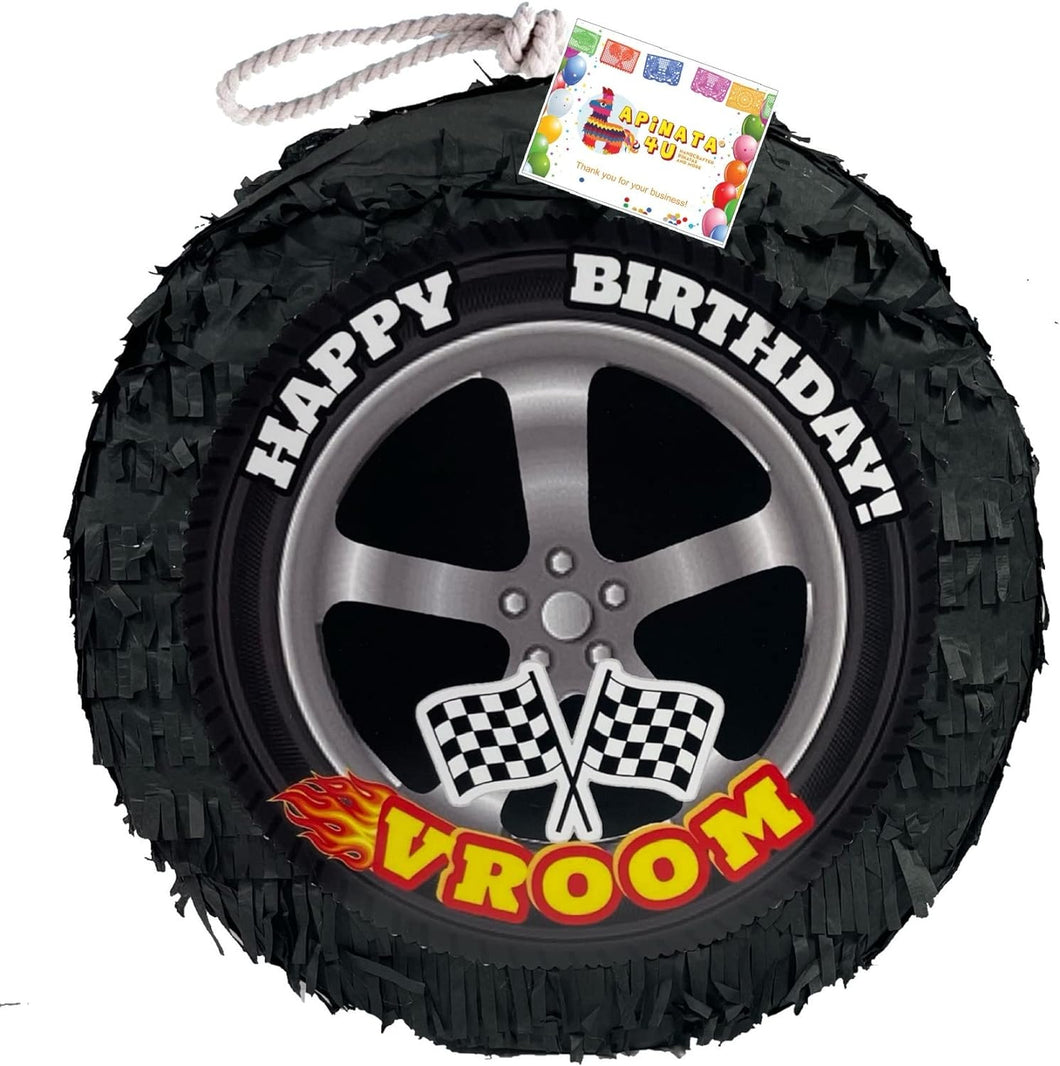 Rolling Dubs Themed Wheel Pinata 16” Tall Black Tire Pinata Race Party Decoration Birthday Rolling Dubs Two Fast Start Your Engines Racing Hot Cars