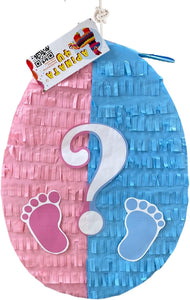 19" Tall Easter Egg Pinata with Baby Footprints for Gender Reveal Party Pink & Blue Color Easter Party Supplie He or She Boy or Girl Easter Sunday Decorations What will our bunny be?