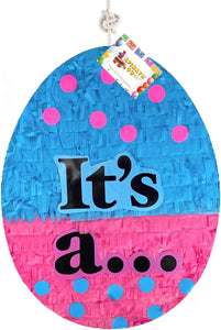 APINATA4U 20" Easter Egg Pinata for Easter Gender Reveal with Polka Dots Pink & Blue Color He or She Boy or Girl