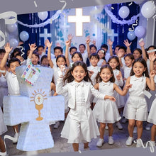 Load image into Gallery viewer, 20&quot; Tall White Cross Piñata with Gold Chalice Accents for Baptism or First Communion Easter Religious Celebration Faith
