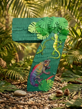 Load image into Gallery viewer, Number 7 Pinata, Handmade Number Seven Pinata for Kids 7th Birthday Party, Safari Animal Tropical Theme Decor, Lizard Reptile Party Supplies
