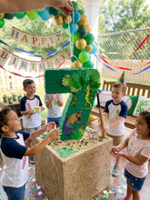 Load image into Gallery viewer, Number 7 Pinata, Handmade Number Seven Pinata for Kids 7th Birthday Party, Safari Animal Tropical Theme Decor, Lizard Reptile Party Supplies
