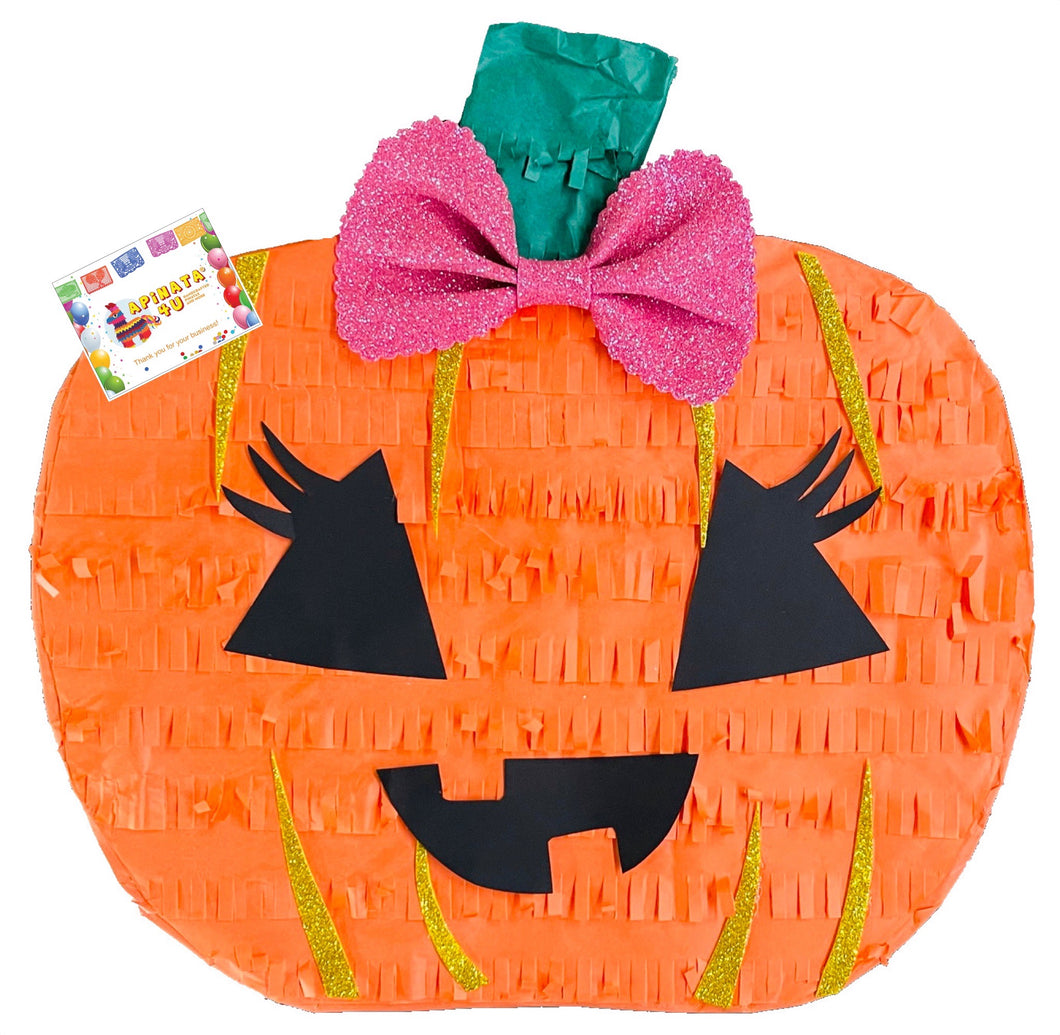 Cute Pumpkin Pinata With Glitter Bow Fall Theme Baby Shower It’s A Girl