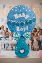Load image into Gallery viewer, Blue Baby Boy Rattle Pinata with Bow, Its a Boy or Girl Party Decor, Baby Shower Party Favor, Gender Reveal Themed Party Supplies and Gift
