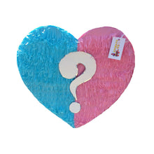 Load image into Gallery viewer, Gender Reveal Pinata, Heart Shaped Blue and Pink Party Decoration with Question Mark, Party Supplies, Baby Shower Celebration, Party Favor
