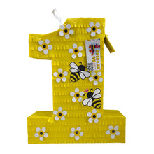 Load image into Gallery viewer, Yellow Number One Pinata Queen Bee Themed Bumblebee Party Supply and Decor, Kids First Birthday Party Decor, Gift for Kids on First Birthday
