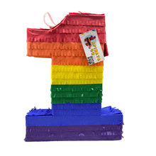 Load image into Gallery viewer, Rainbow Theme Number One Pinata, 1st Birthday Party Decor, Kids Party Supplies, 1st Anniversary Decoration, Fun Party, Birthday Celebration
