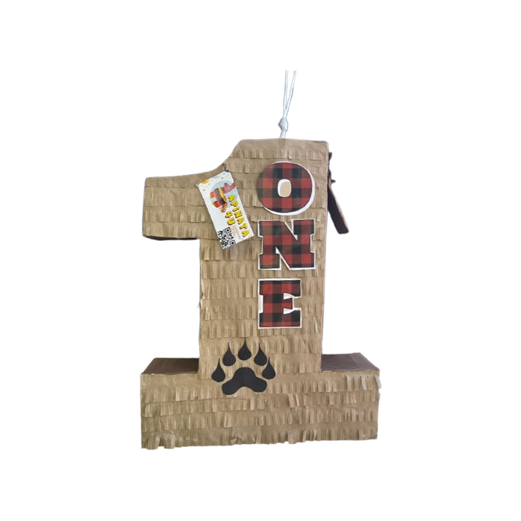 Lumberjack Number One Pinata, Plaid First Birthday Decor, Rustic Lumberjack Party Supplies, Woodland Themed Party Pinata, Bear Paw Kids Gift