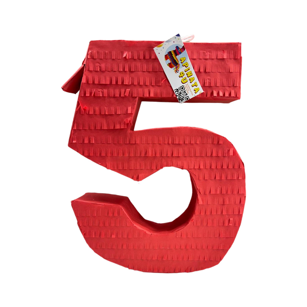 Number Five Solid Red Pinata, Birthday Party Supplies, Kids Fifth Birthday Pinata, Handmade Pinata for Five Year Old, Party Decor and Gift