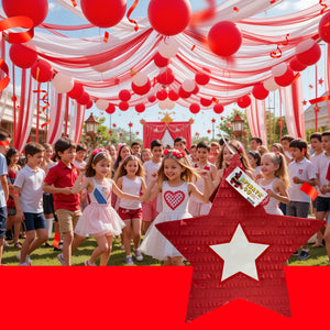 Red and White Star Pinata, American Flag Themed Birthday Party Decorations, Memorial Day, Independence Day, and 4th of July Party Supplies