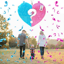 Load image into Gallery viewer, Gender Reveal Pinata, Heart Shaped Blue and Pink Party Decoration with Question Mark, Party Supplies, Baby Shower Celebration, Party Favor
